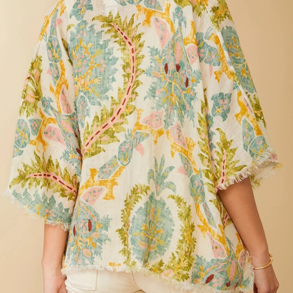 NWT Rynn Linen Poncho/Blouse Sugar Mill Damask Flax - Picture 4 of 8